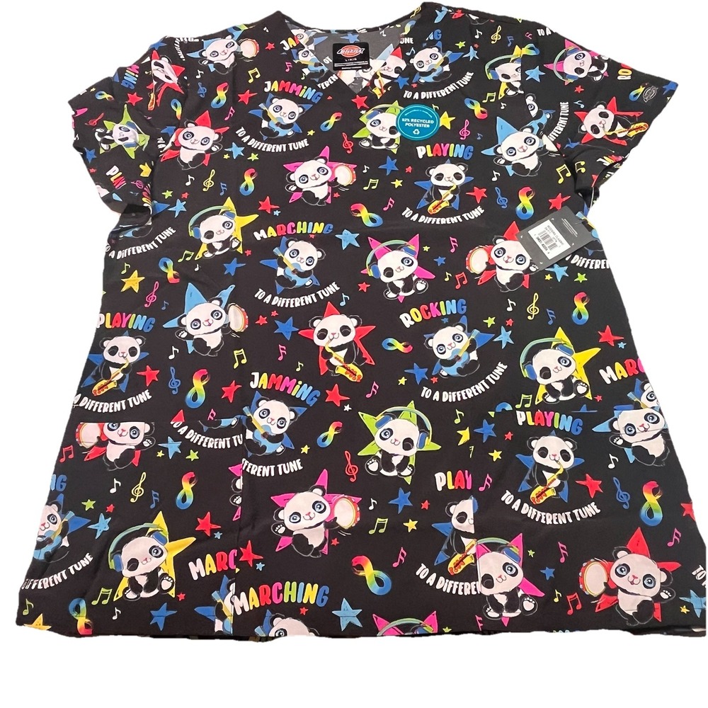 NWT Dickies Women's Scrub Top  Large DK717 Modern Classic Panda Nurse Dental Vet